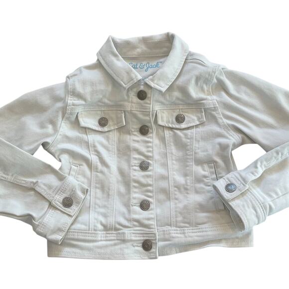 Cat & Jack Girl's Cotton Blend White Denim/Jean Jacket Snap Button Closure, 6 - Picture 7 of 12